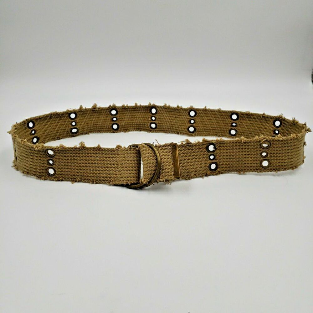 Y2K Mens D-Ring Belt Distressed Grommet Tactical Cargo Military Utility Size M/L